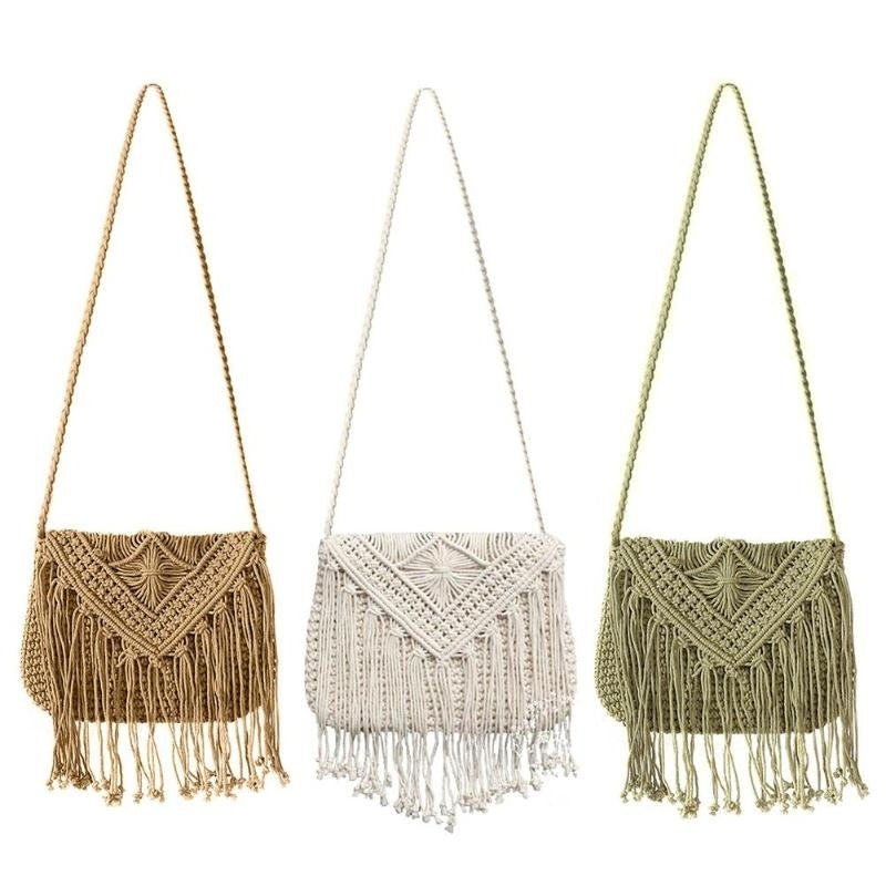 Handmade Rattan Woven Round Handbag Vintage Tassel Straw Rope Knitted Messenger Bag Lady Fresh Summer Beach Image 1