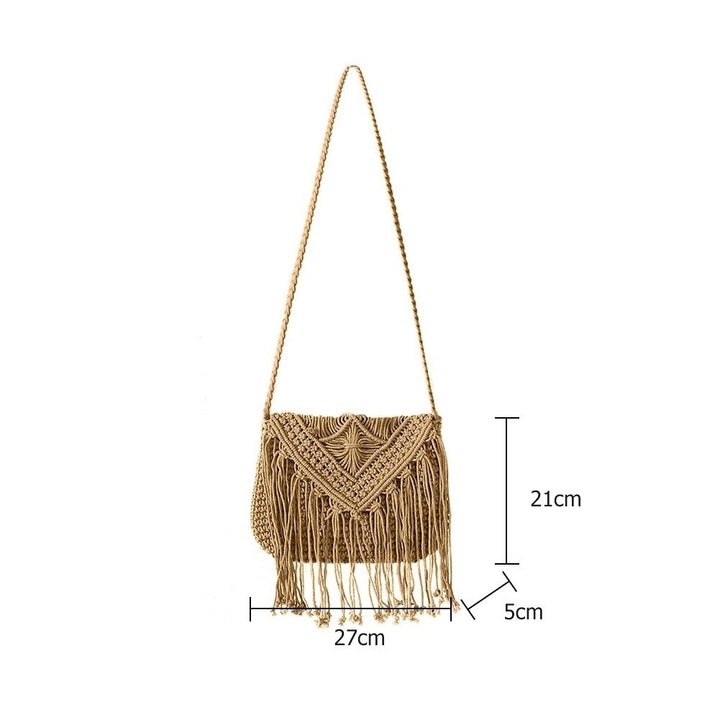 Handmade Rattan Woven Round Handbag Vintage Tassel Straw Rope Knitted Messenger Bag Lady Fresh Summer Beach Image 4