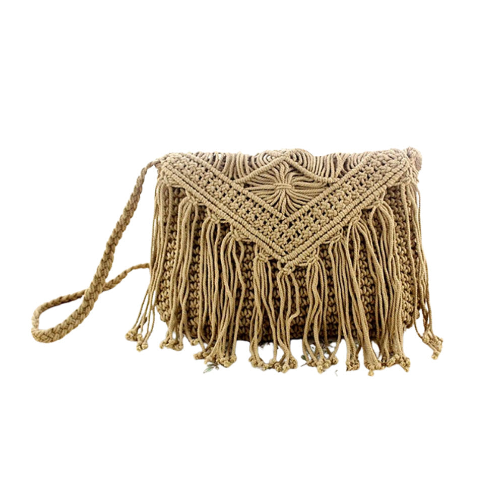 Handmade Rattan Woven Round Handbag Vintage Tassel Straw Rope Knitted Messenger Bag Lady Fresh Summer Beach Image 5