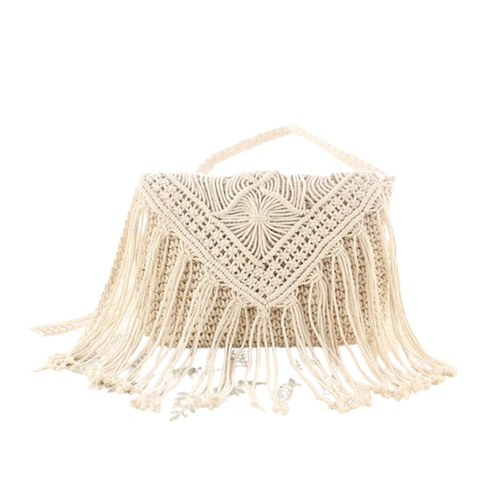 Handmade Rattan Woven Round Handbag Vintage Tassel Straw Rope Knitted Messenger Bag Lady Fresh Summer Beach Image 1