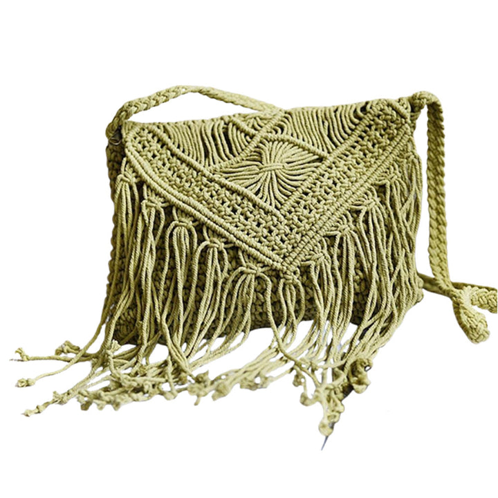 Handmade Rattan Woven Round Handbag Vintage Tassel Straw Rope Knitted Messenger Bag Lady Fresh Summer Beach Image 1