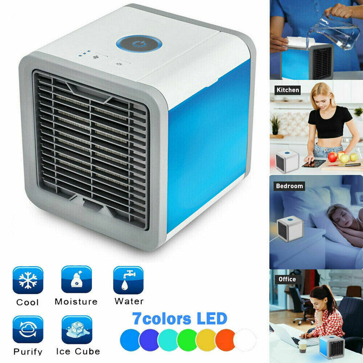 Portable Air Cooler Fan Mini USB Conditioner 7 Colors Light Desktop Cooling Humidifier Purifier for Office Bedroom Image 3