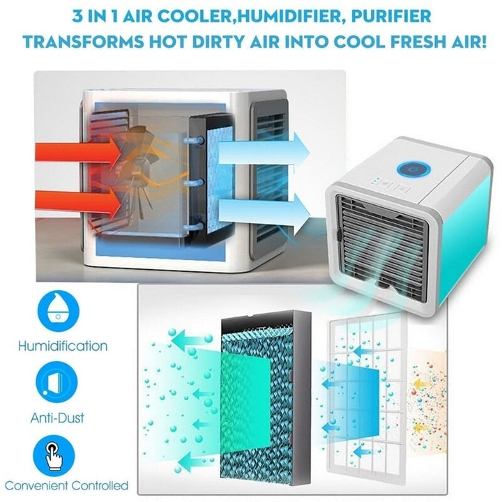 Portable Air Cooler Fan Mini USB Conditioner 7 Colors Light Desktop Cooling Humidifier Purifier for Office Bedroom Image 4