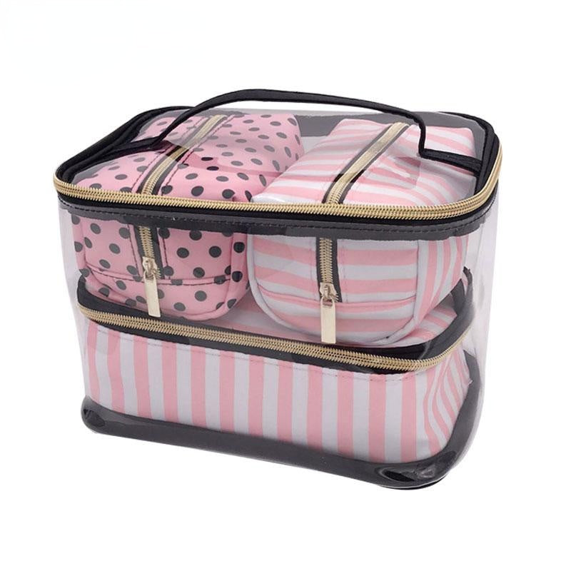 PVC Transparent Cosmetic Bag Organizer Travel Toiletry Set Pink Beauty Case Makeup Beautician Vanity Necessaire Trip Image 1