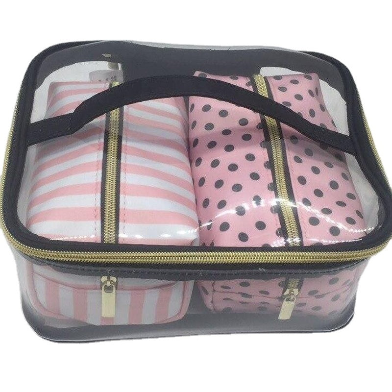 PVC Transparent Cosmetic Bag Organizer Travel Toiletry Set Pink Beauty Case Makeup Beautician Vanity Necessaire Trip Image 6