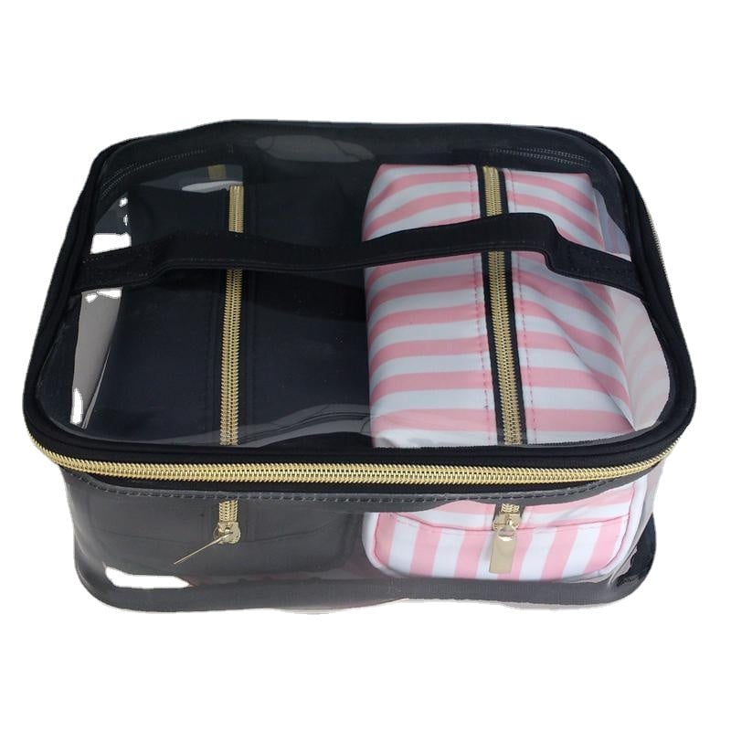 PVC Transparent Cosmetic Bag Organizer Travel Toiletry Set Pink Beauty Case Makeup Beautician Vanity Necessaire Trip Image 1