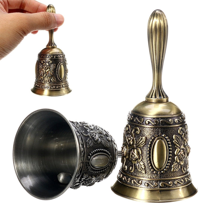 Retro Metal Tone Copper School Dinner Shop Hand Bell Tea Bell Hand Held 2.2x4.5 Image 1