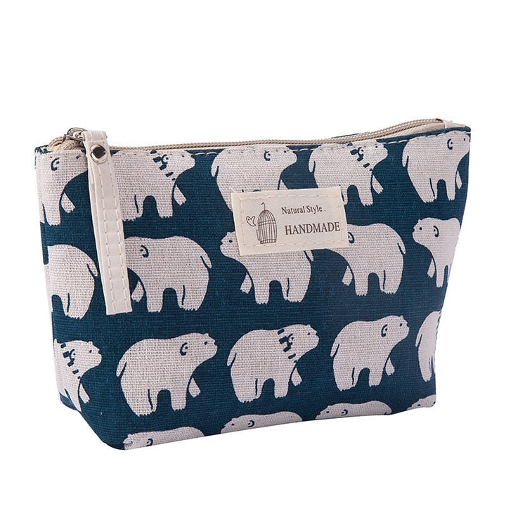 Soft Canvas Bear Tree Print Pattern Women Travel Storage Bag Toiletries Organize Cute Cosmetic Portable Make Up Bags Image 6