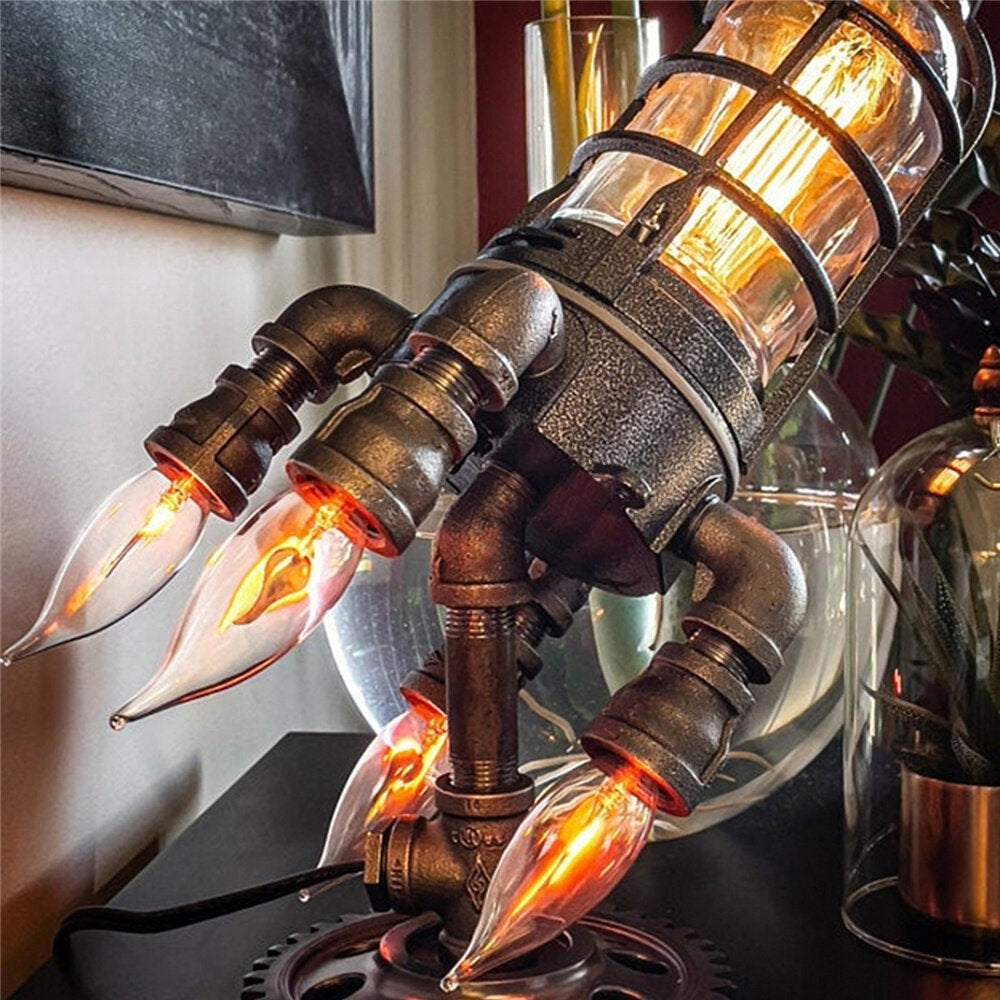 Steampunk Rocket Lamp Punk Style Lights Metal Desktop Decor Ornaments Wall Decoration Light Led Light Lamp Image 2