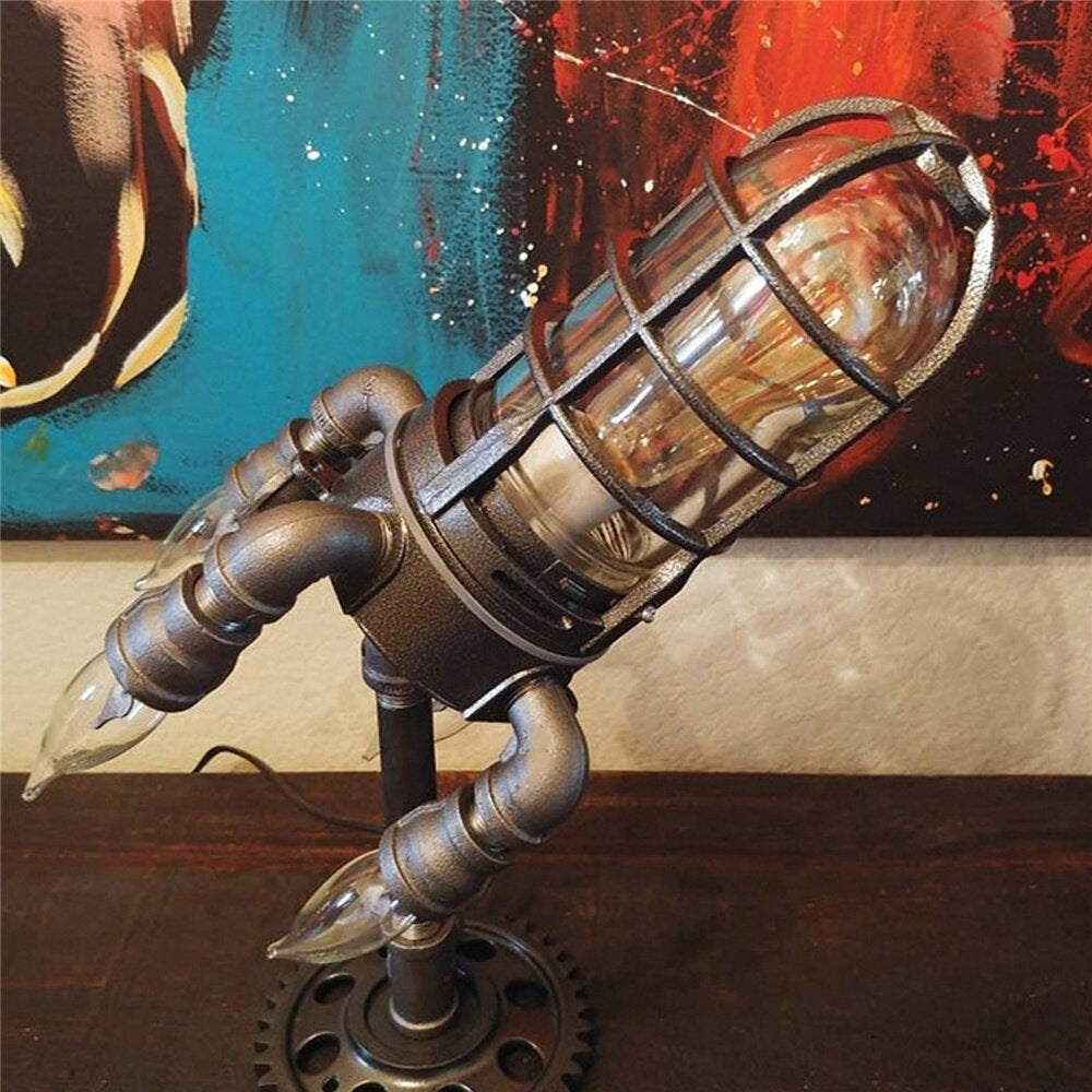 Steampunk Rocket Lamp Punk Style Lights Metal Desktop Decor Ornaments Wall Decoration Light Led Light Lamp Image 6