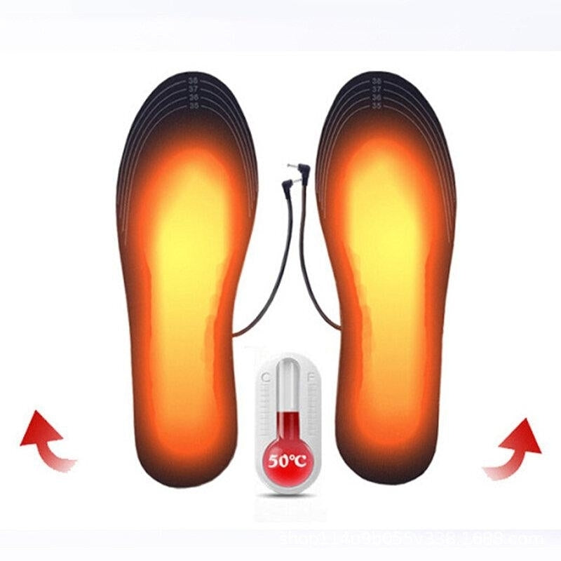 USB Rechargeable Heated Shoe Insoles Foot Warmer Heater Charging Heat Boots Image 1