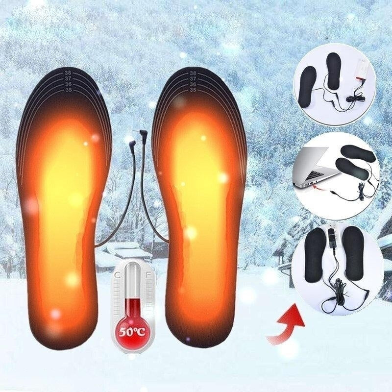 USB Rechargeable Heated Shoe Insoles Foot Warmer Heater Charging Heat Boots Image 2