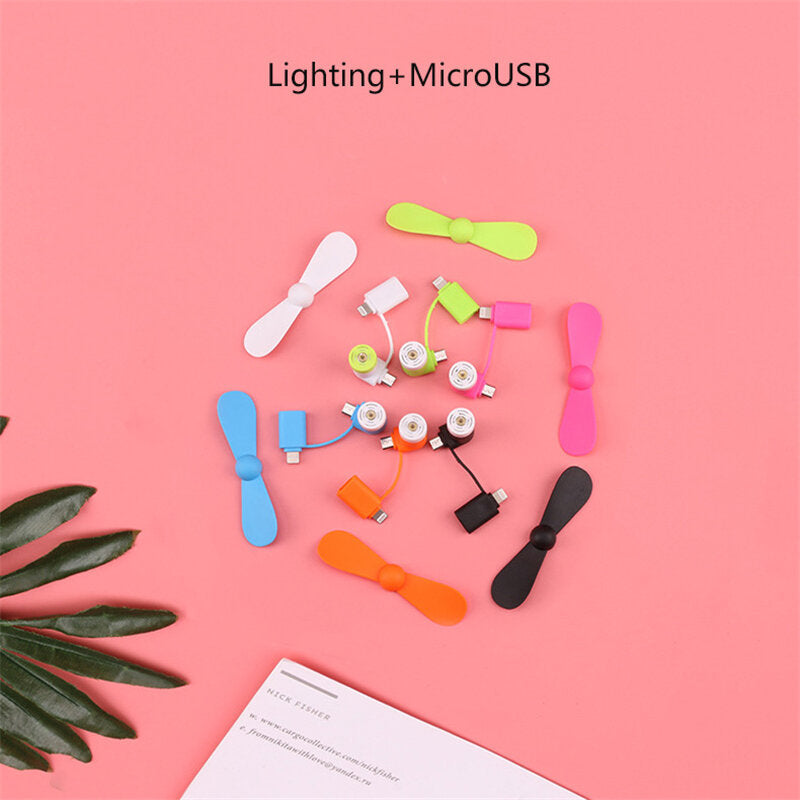 USB Mini Fan Portable Travel Mobile Phone Mini Fan Cooler USB Fan for Android iphone Type-c Three-in-one DTTT Image 7