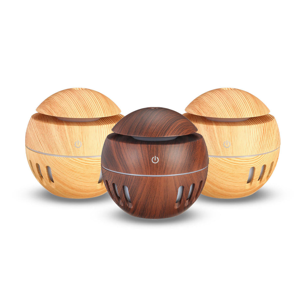 USB Mini Wood Grain Air Humidifier Aroma Essential Oil Diffuser 7 Colors LED Lights Image 1