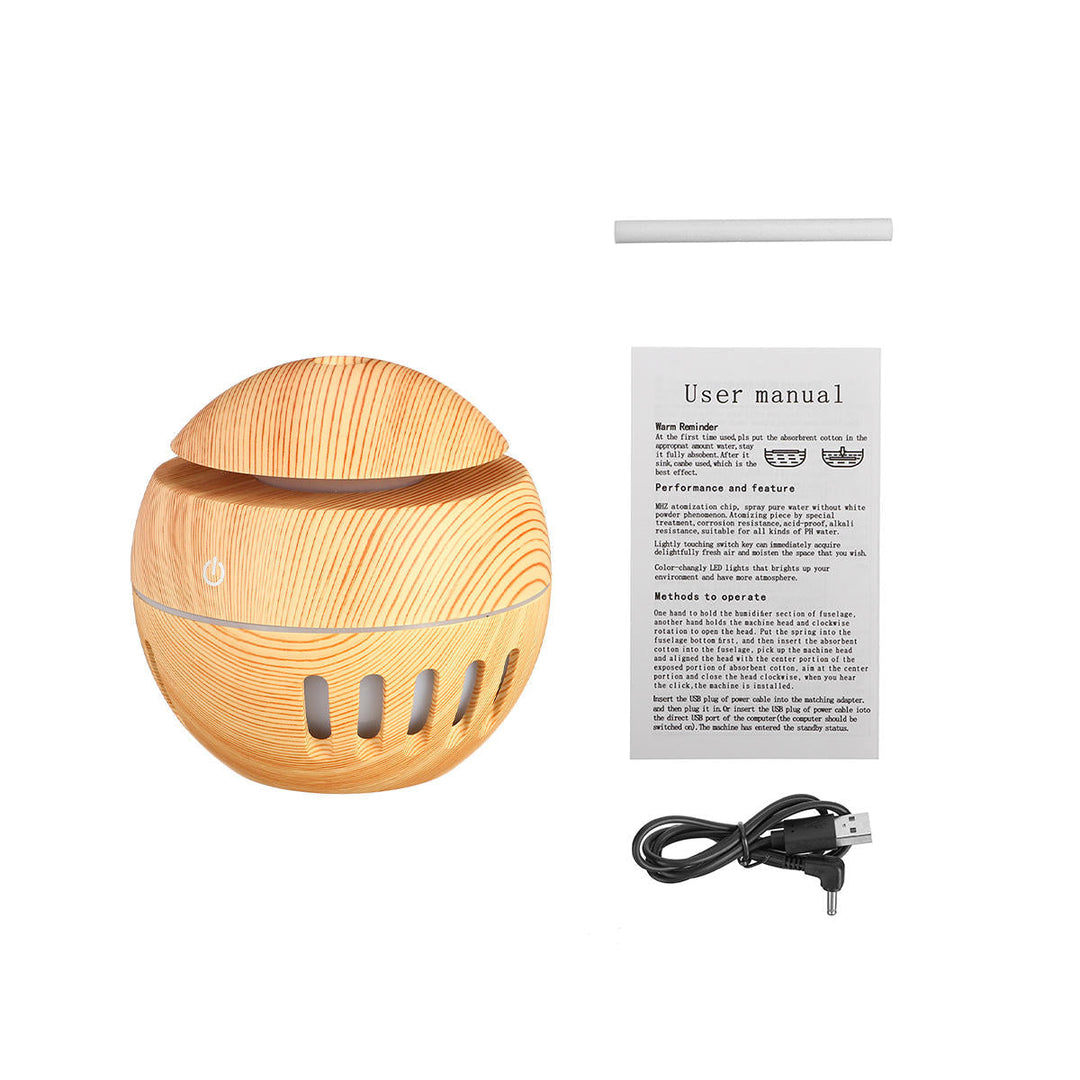 USB Mini Wood Grain Air Humidifier Aroma Essential Oil Diffuser 7 Colors LED Lights Image 11