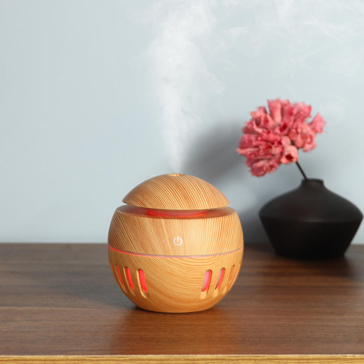 USB Mini Wood Grain Air Humidifier Aroma Essential Oil Diffuser 7 Colors LED Lights Image 12