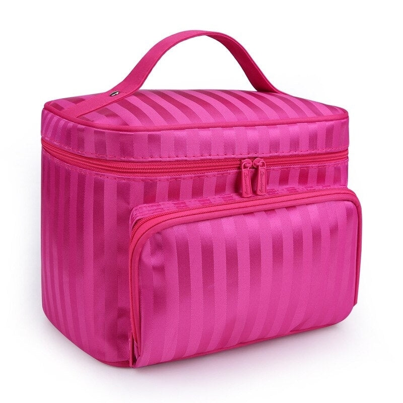 Woman Cosmetic Bags Striped Pattern Organizer Makeup Bag Travel Toiletry Large Capacity Storage Beauty Image 4