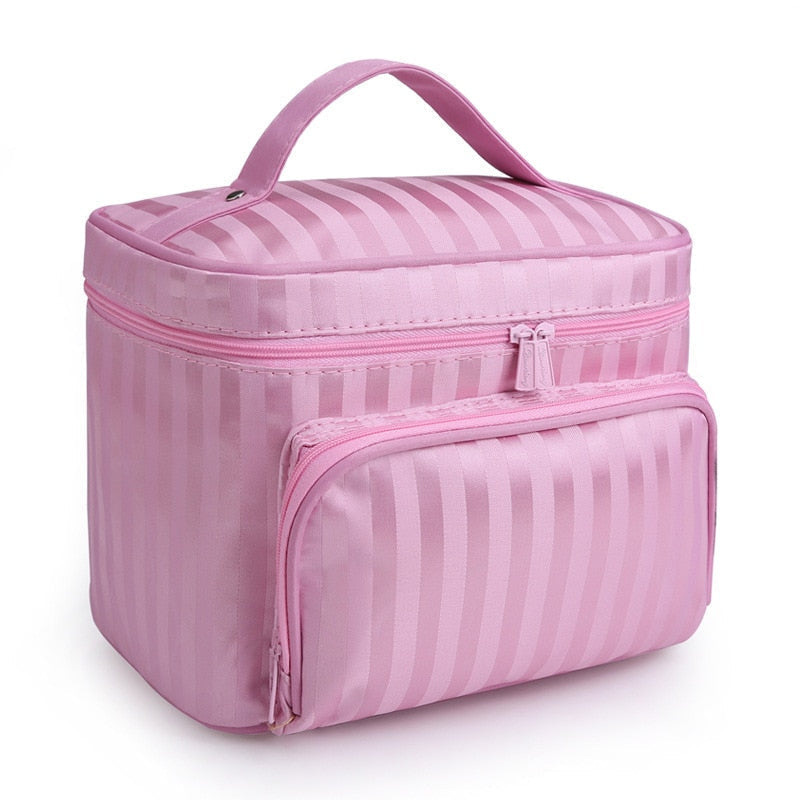 Woman Cosmetic Bags Striped Pattern Organizer Makeup Bag Travel Toiletry Large Capacity Storage Beauty Image 9