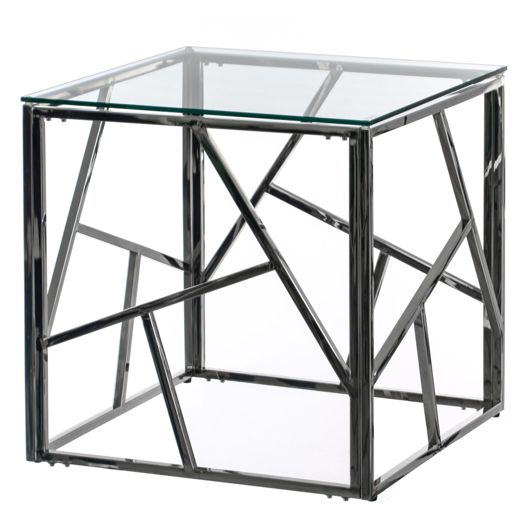 Modern Square End Side Table Tempered Glass Top Metal Coffee Table 21.75" Image 1