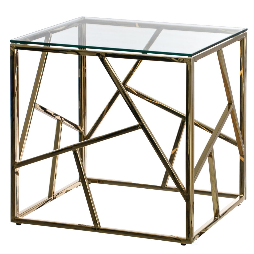 Modern Square End Side Table Tempered Glass Top Metal Coffee Table 21.75" Image 2