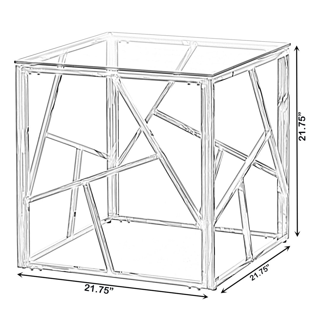 Modern Square End Side Table Tempered Glass Top Metal Coffee Table 21.75" Image 8