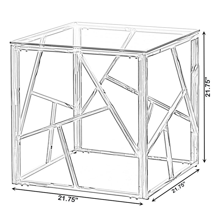 Modern Square End Side Table Tempered Glass Top Metal Coffee Table 21.75" Image 8