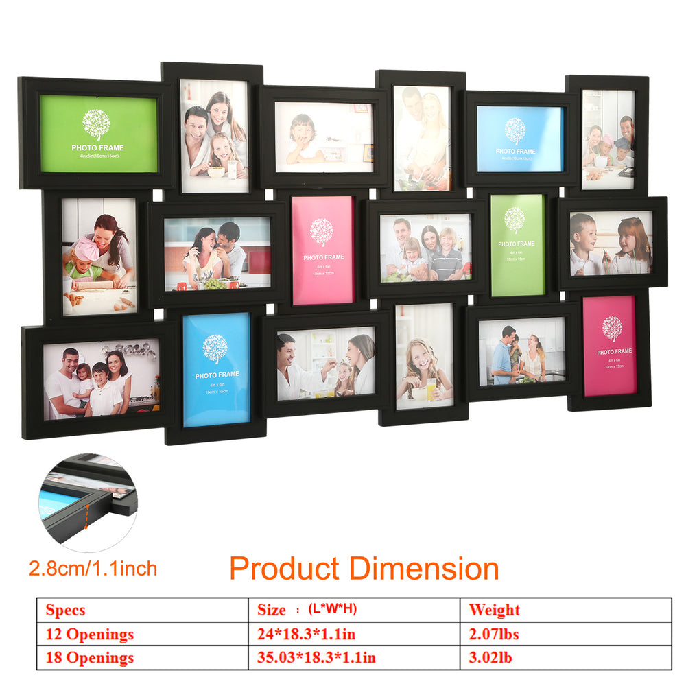 18 Opening Collage Photo Frame Set Black or White 4x6in Wall Mount Image 2