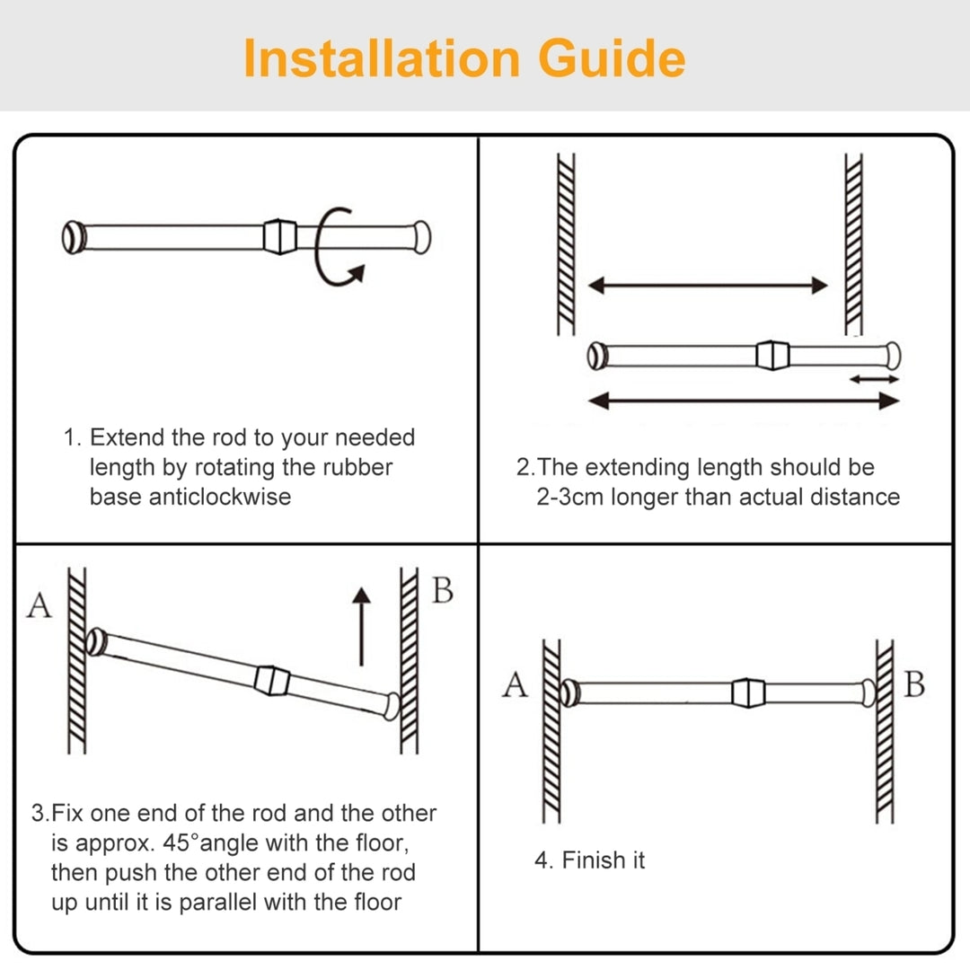 Heavy Duty Tension Curtain Rod Adjustable Steel White 30-105cm for Bathroom Image 5