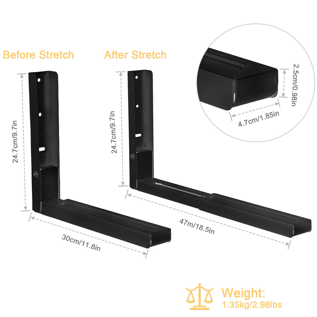 Adjustable Microwave Wall Mount Brackets 2Pcs Heavy Duty Carbon Steel Black Image 5