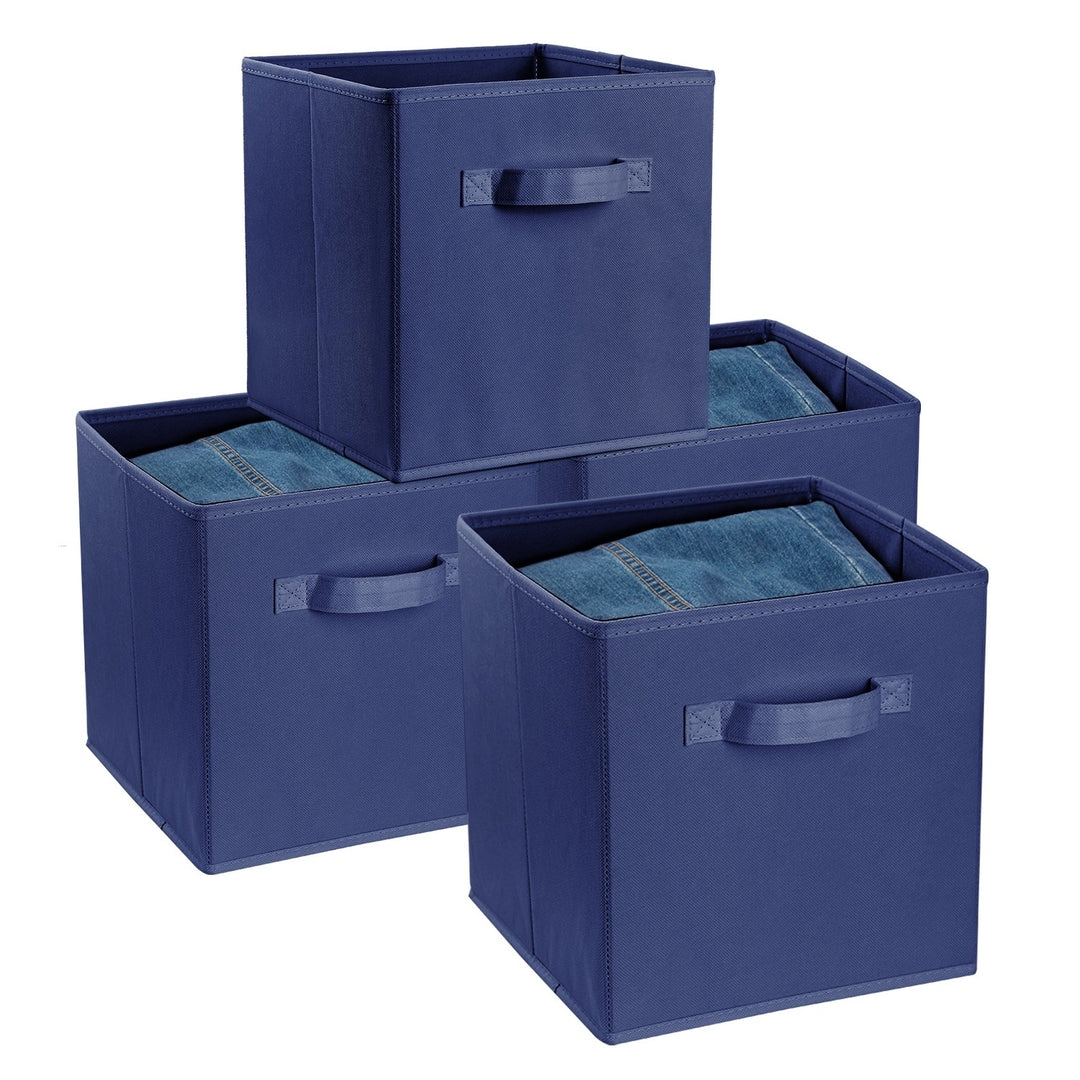 Foldable Storage Cube Bins 4 Pack Black Non-Woven Fabric Organizer for Toys Clothes Image 9