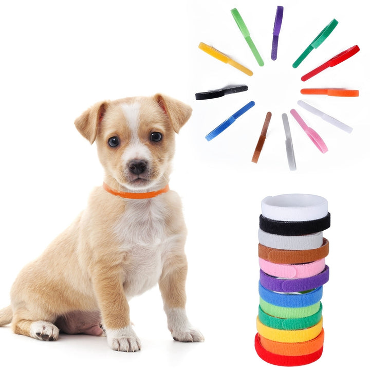 12 Colors Adjustable Whelping Puppy ID Collars Double-Sided Pet Bands Polyester Image 1