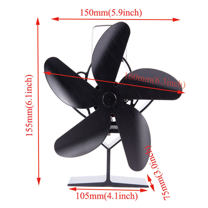 1350RPM Silent 25dB 5 Leaves Stove Fan Heat Powered Energy Saving Fireplace Fan Image 8