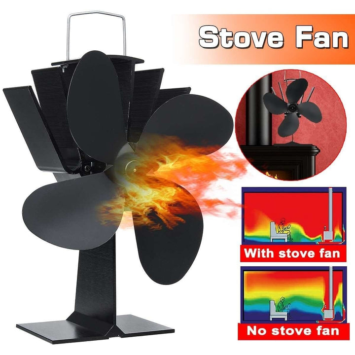 4 Blade Heat Self-Power Wood Stove Fan Burner Efficient Fireplace Silent Image 8