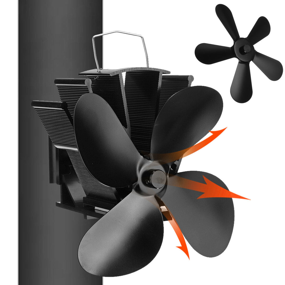 5 Blade Eco-friendly Stove Fan Low Noise Home Fireplace Fan Efficient Heat Distribution Image 1