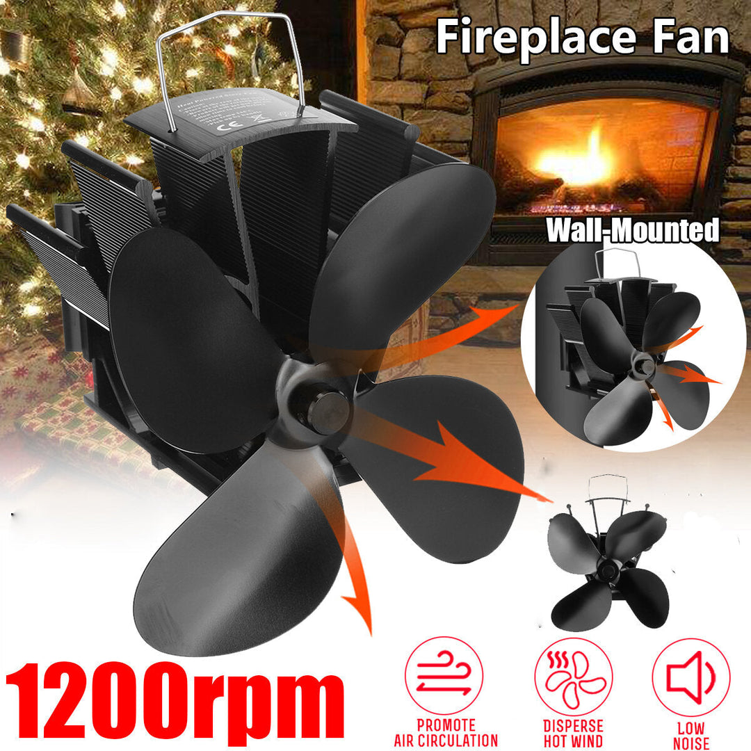 4 Blade Heat Self-Power Wood Stove Fan Burner Efficient Fireplace Silent Image 9