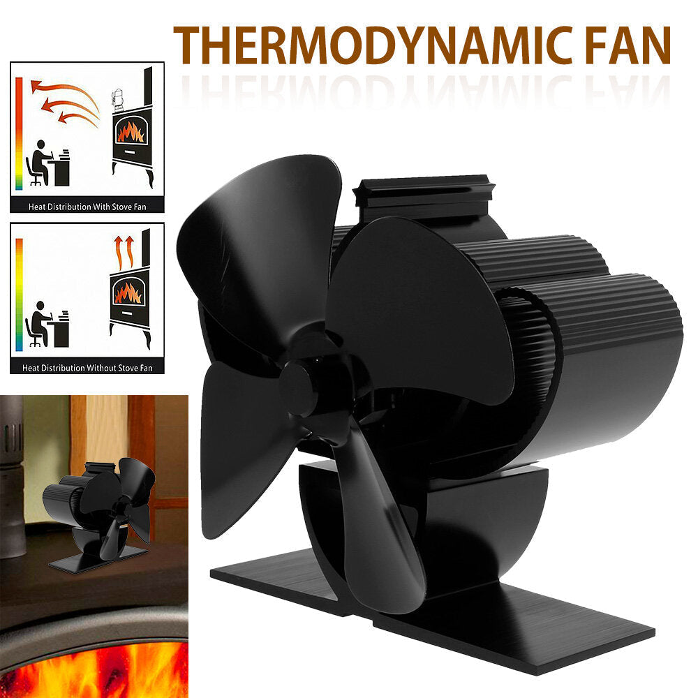 4 Blade Heat Self-Power Wood Stove Fan Burner Efficient Fireplace Silent Image 10