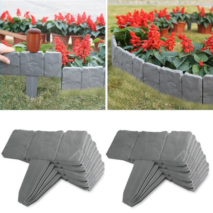 20PCS Plastic Garden Lawn Edging Border Cobbled Stone Effect 16ft Weather Resistant Image 1