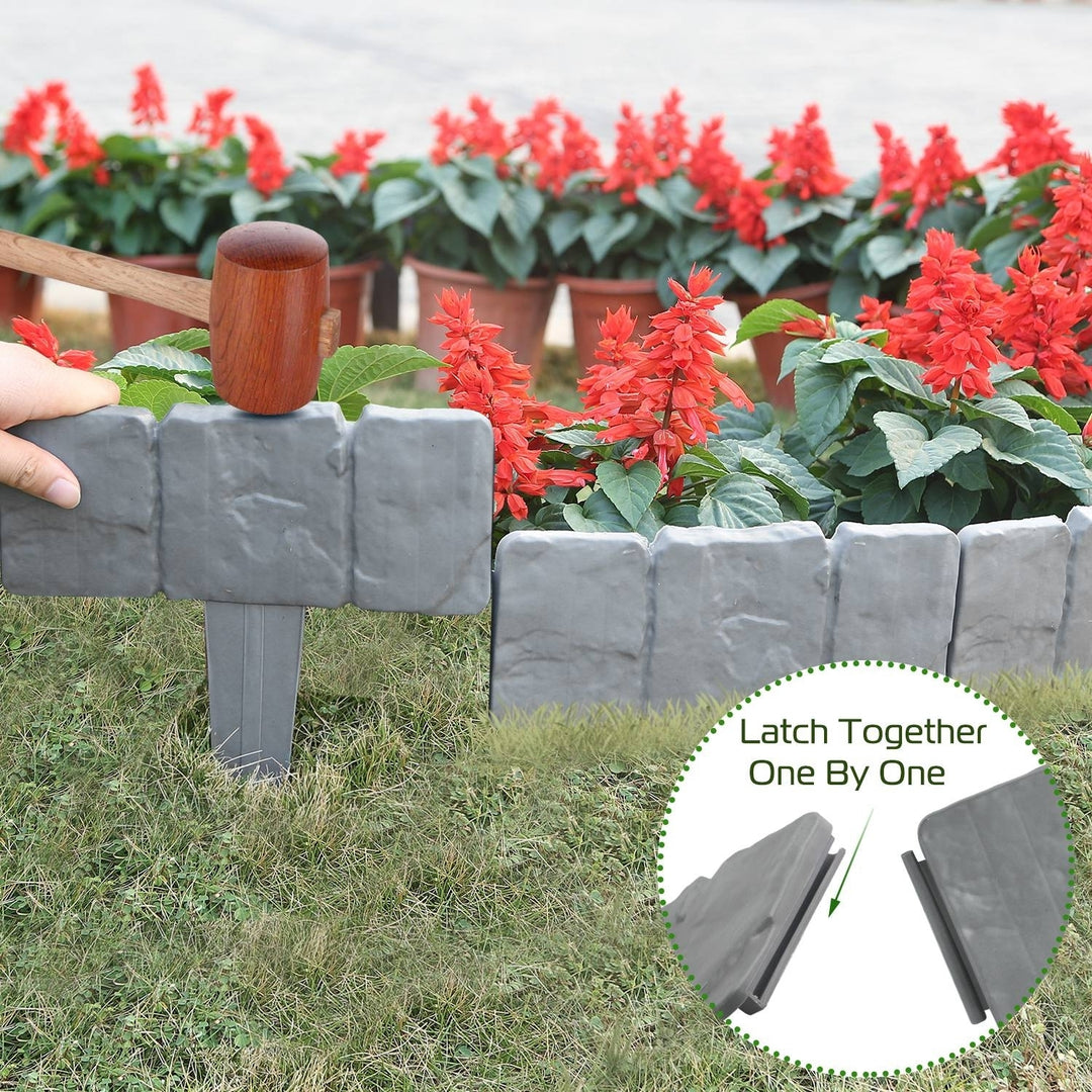 20PCS Plastic Garden Lawn Edging Border Cobbled Stone Effect 16ft Weather Resistant Image 4