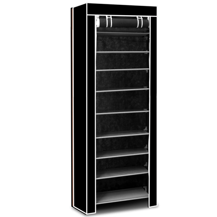 10 Tiers Shoe Cabinet Black Fabric Easy Assemble Dustproof Organizer Rack 27 Pairs Image 1