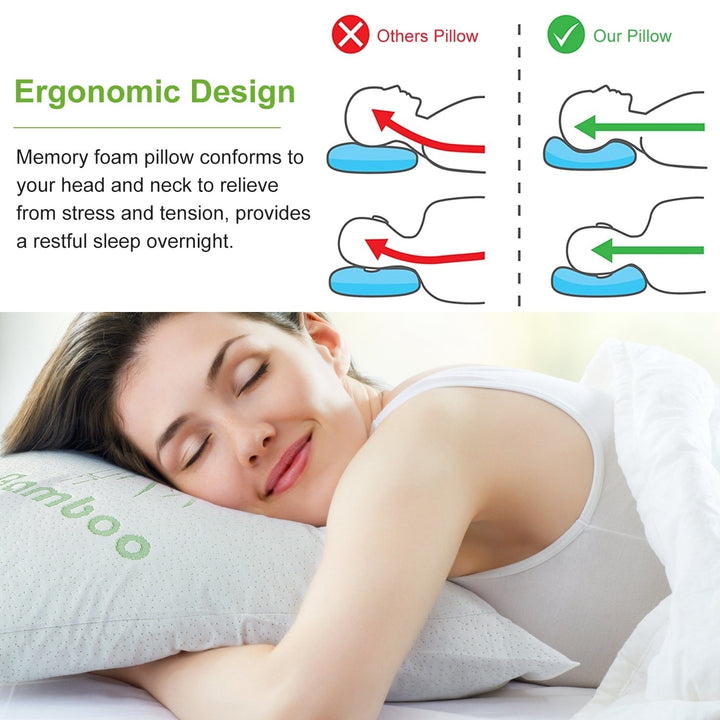 Bamboo Memory Foam Pillow Hypoallergenic Shredded Sleep Support Queen King Size Image 4