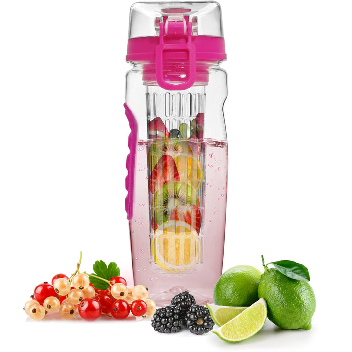 Fruit Infuser Water Bottle 32oz BPA-Free Tritan Purple Black Pink Flip Top Lid Image 8