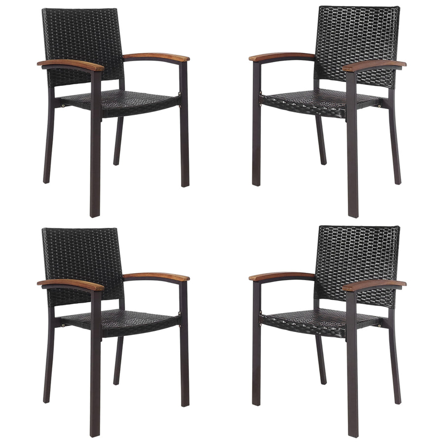 Set of 4 Outdoor Patio PE Rattan Dining Chairs Armrest Stackable Garden Image 1