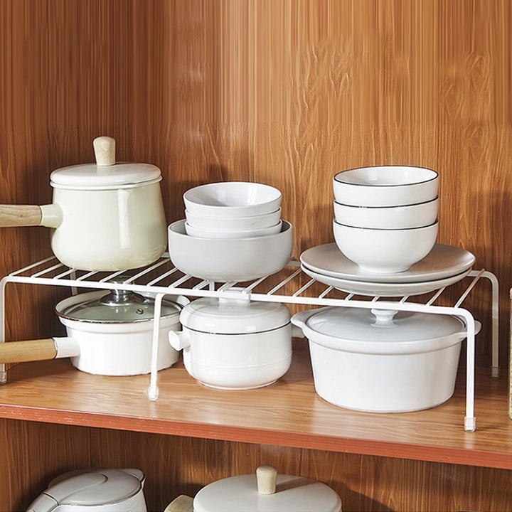 Expandable Kitchen Counter Metal Stackable Cabinet Shelf Bathroom Organizer Rack Holder Image 5