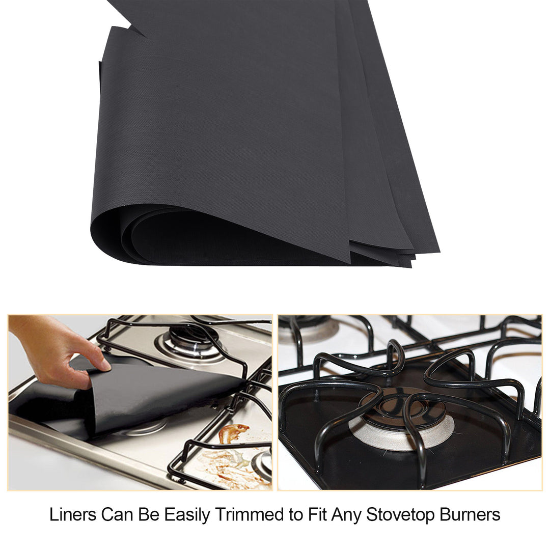 4 Packs Reusable Nonstick Stove Burner Protector Liners Black 10.63 x 10.63 cm Image 3