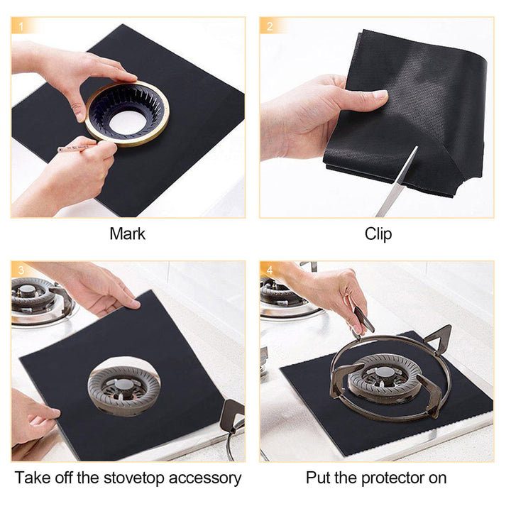 4 Packs Reusable Nonstick Stove Burner Protector Liners Black 10.63 x 10.63 cm Image 4