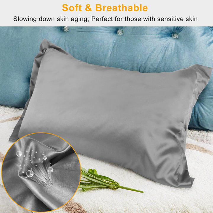 2 Pack Silky Satin Pillowcases Hypoallergenic Breathable Queen Size Multiple Colors Image 2