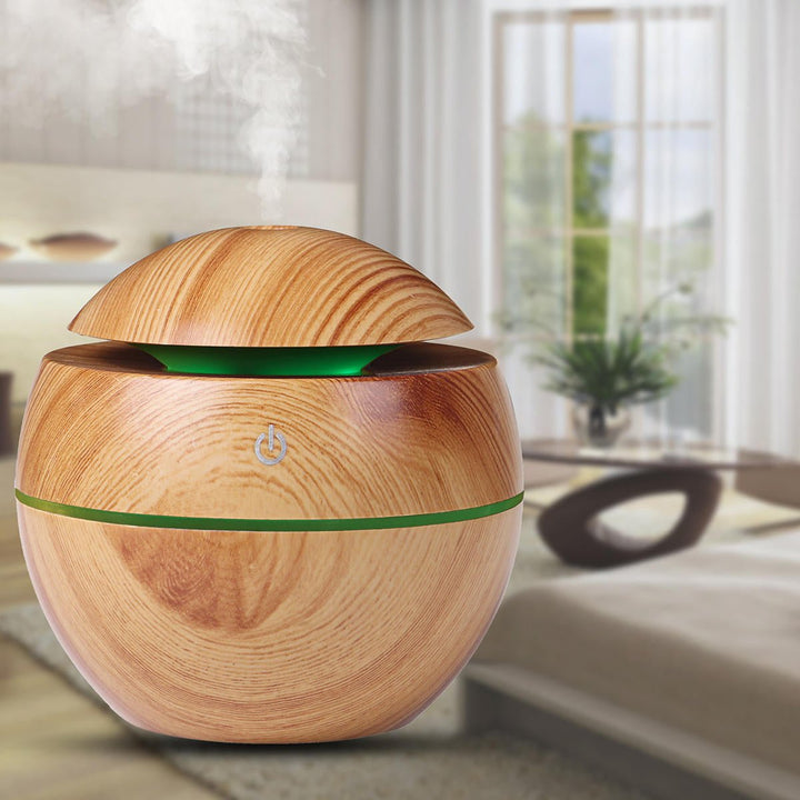 130ML Aroma Air Humidifier Wood Grain with LED Lights Essential Oil Diffuser Aromatherapy Electric Mist Maker for Home Image 5