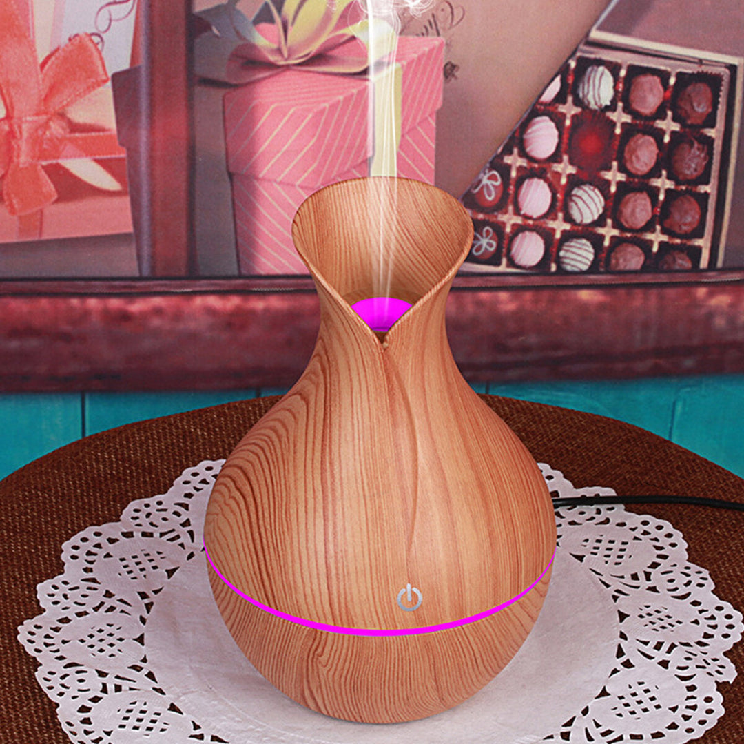 130ML Wood Grain Aroma Air Humidifier with LED Lights Essential Oil Diffuser Aromatherapy Electric Mist Maker for Home Image 9