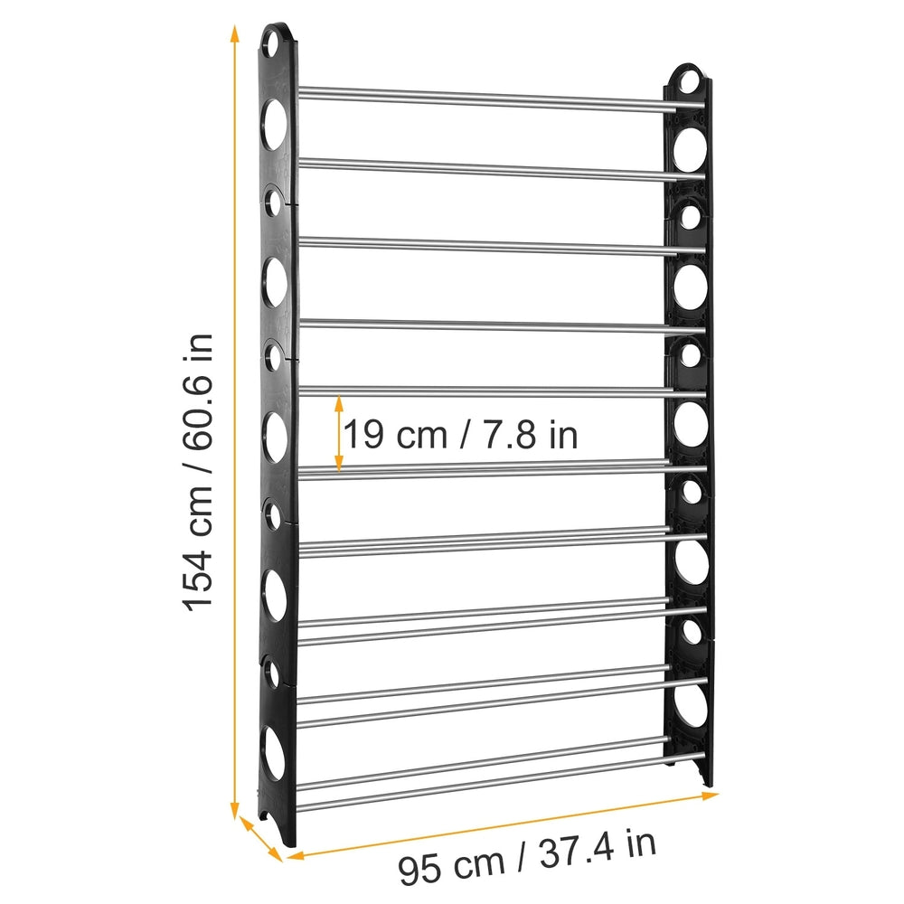 50 Pair Shoe Rack Storage Organizer Adjustable Stackable Black 10-Tier Closet Shelves Image 2