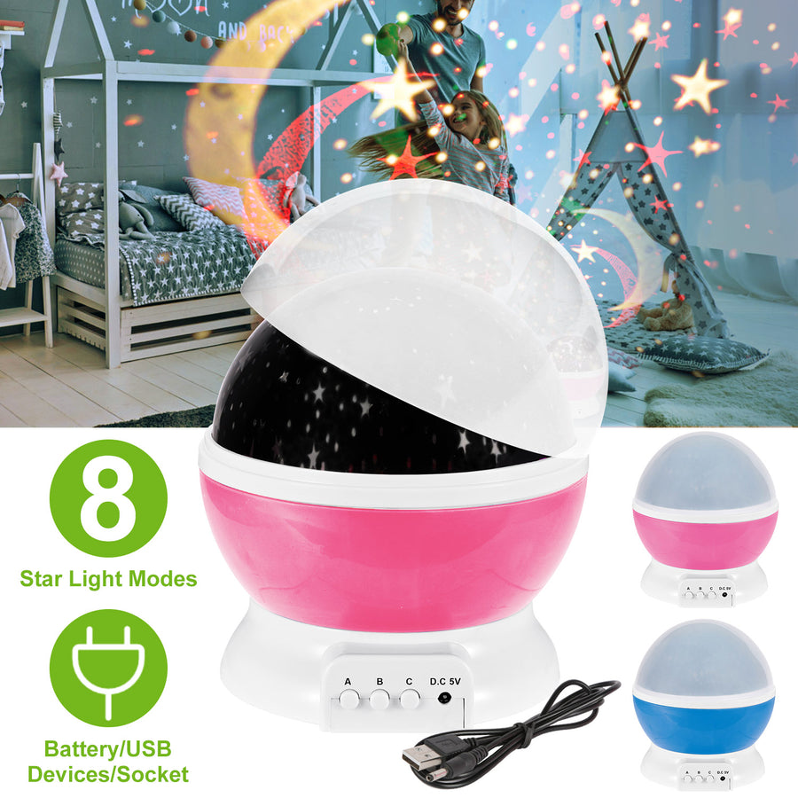 LED Star Sky Projector Night Light Kids Rotating USB Lamp Blue Pink Gift Image 1